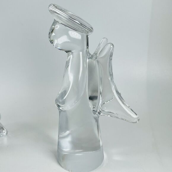 Pair Vtg Heavy Clear Glass Angel Figurine 7.5" Paperweight PR Taiwan Christmas - Picture 3 of 11